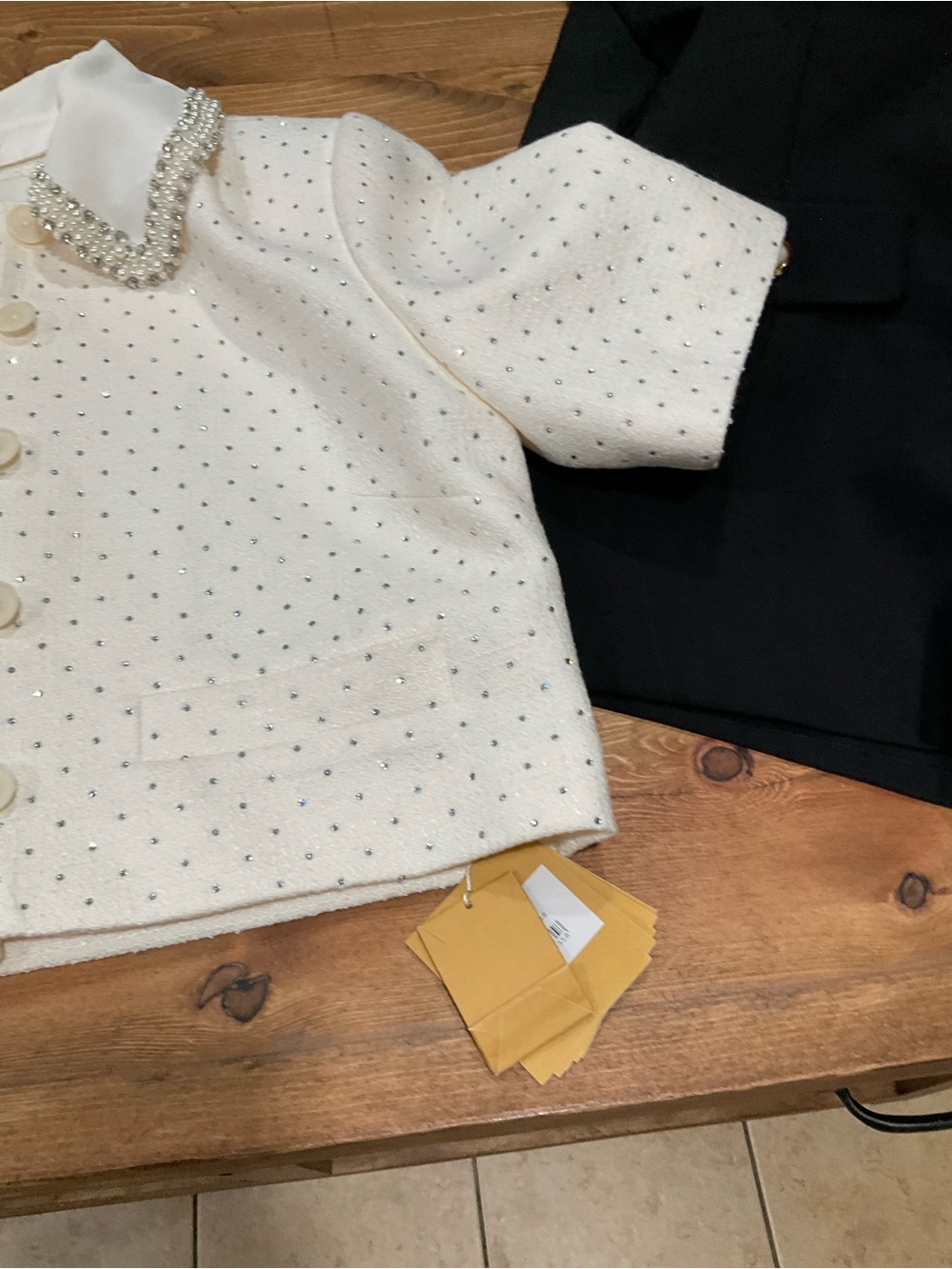 Sandro White Textured Dress with Sparkle Dots - Picture 4 of 5